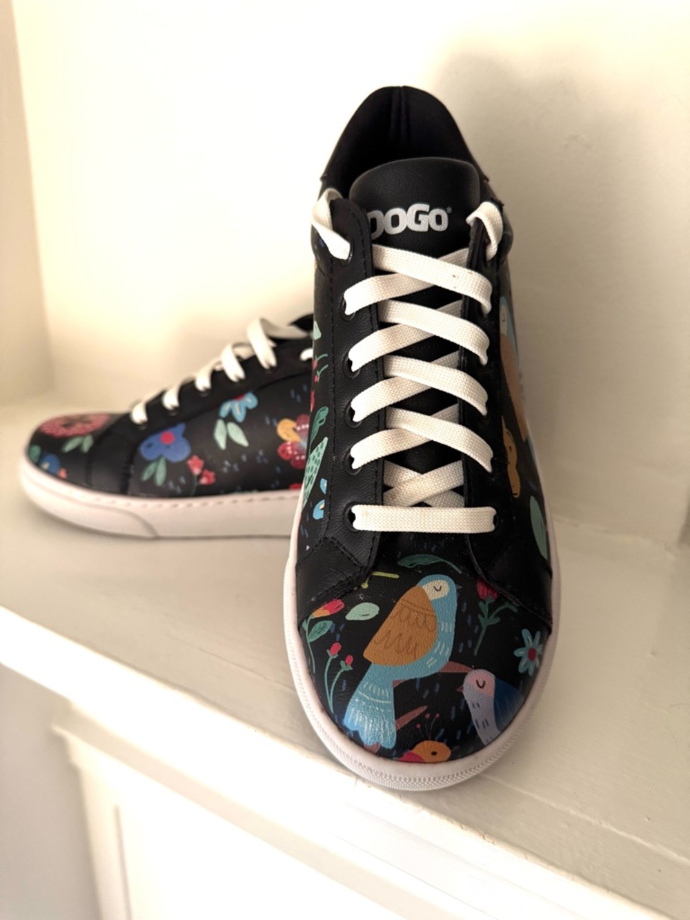 DOGO Women's Black Floral Bird Sneakers